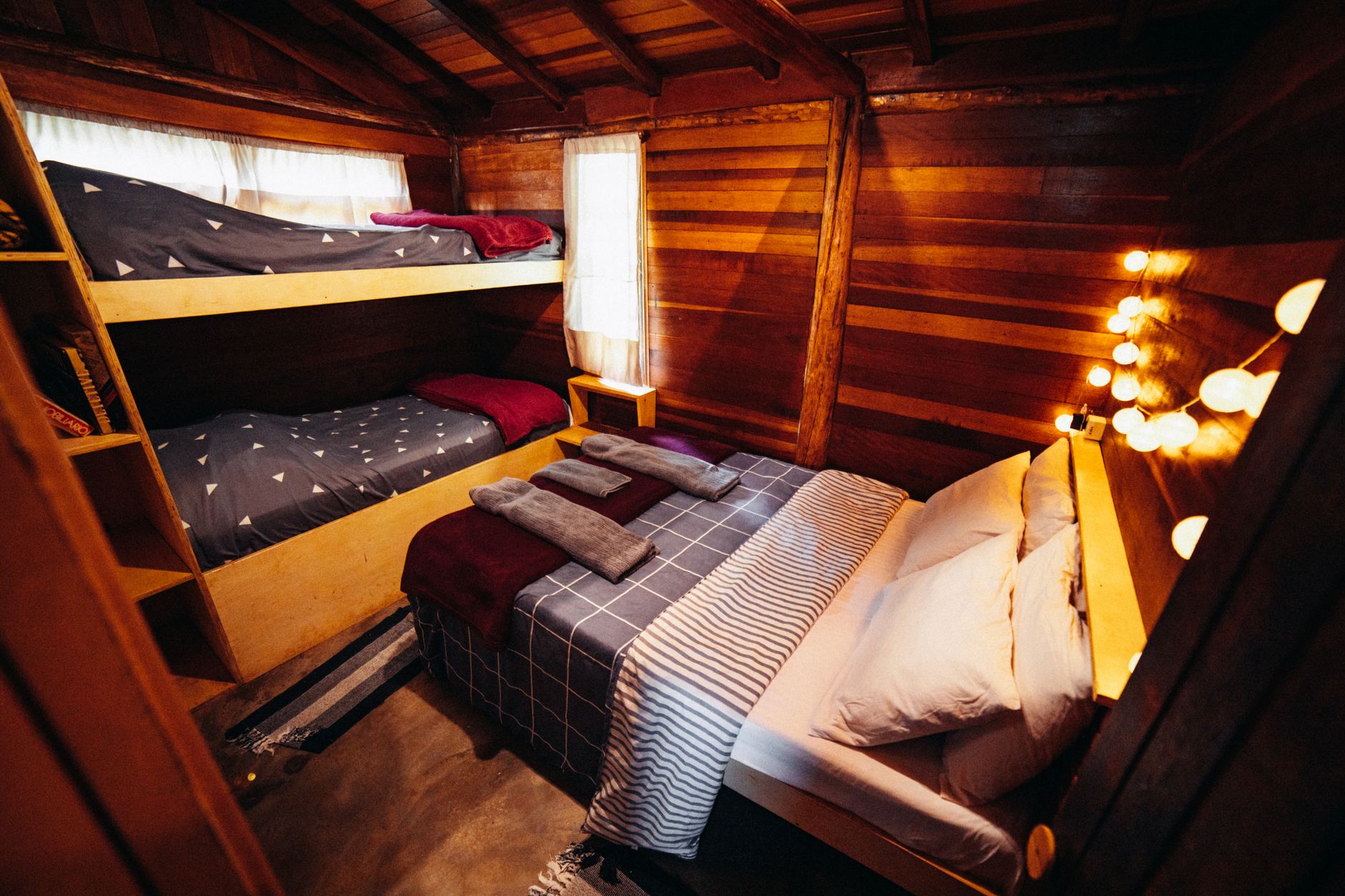 wooden bunk bed cabin morning
