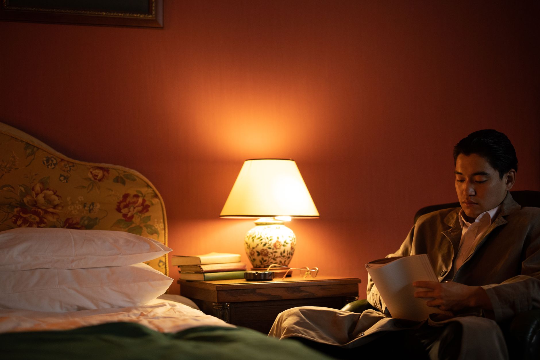 bedside table lamp book night