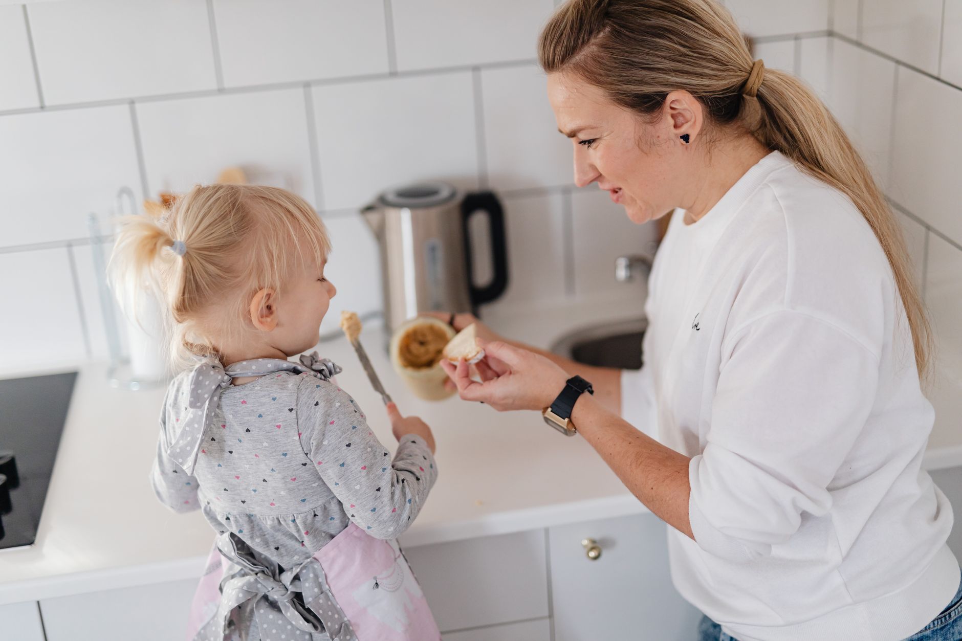 mother child cooking kitchen